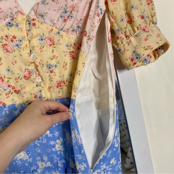 Jun & Ivy Patchwork Flower Silky Dress - Picture 11 of 16